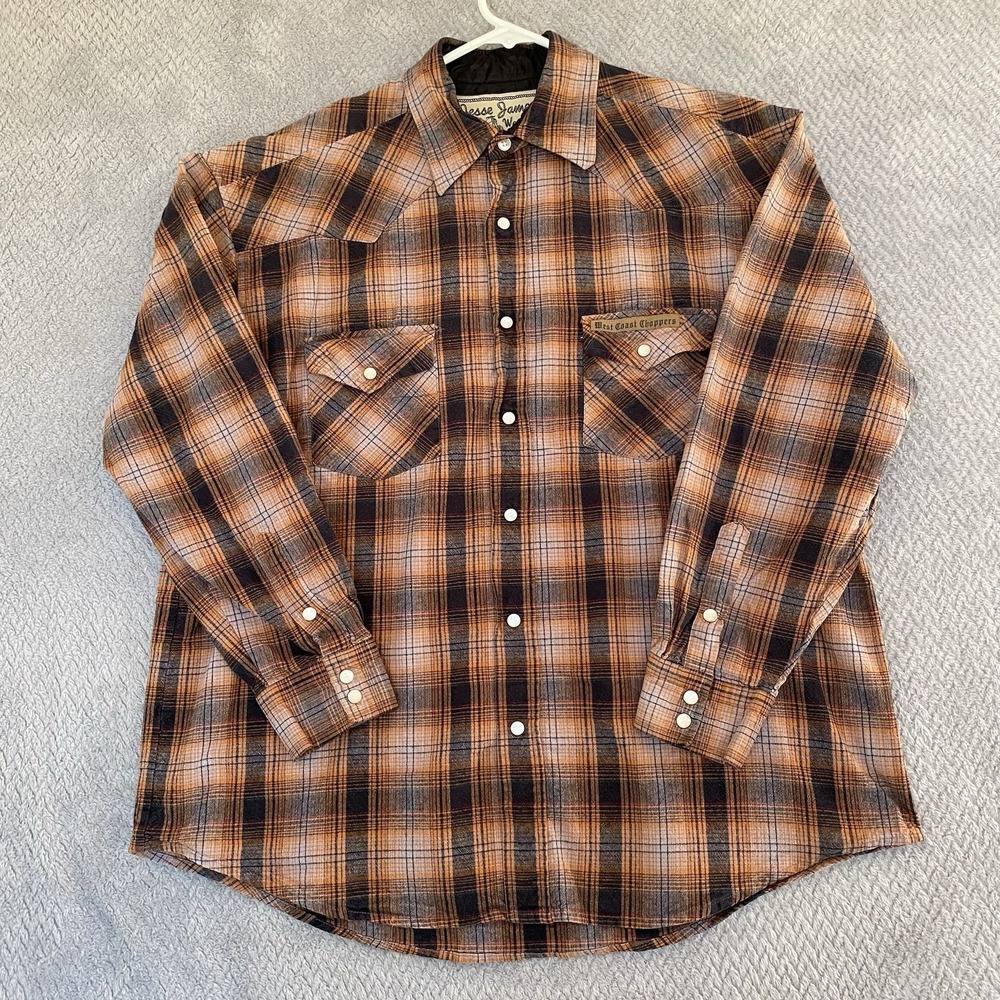West Coast Choppers Shirt Mens L Large Jesse James Pearl Snap Plaid Long Sleeve